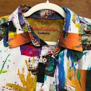 Robert Graham Exclusive arena men’s shirt colorful rare paint splatter bust cl
